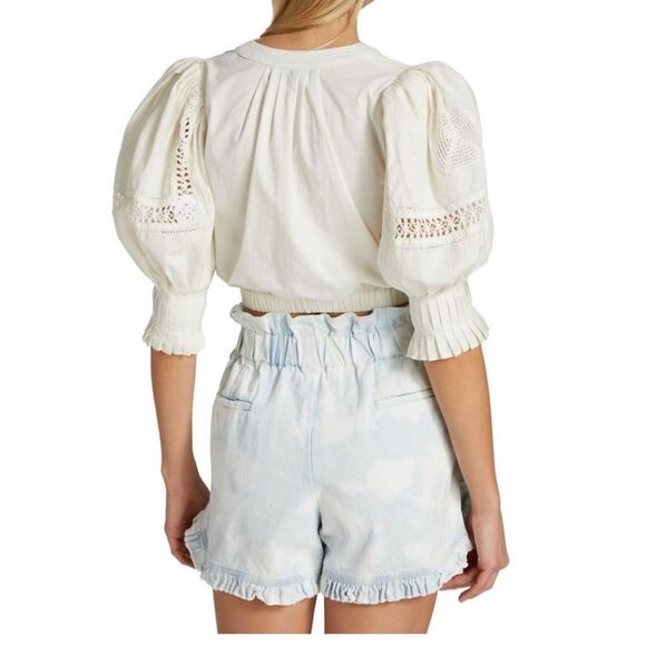 Sea New York Puff Sleeve Thora Thread Pull Button Down Cream Top medium - Picture 2 of 16